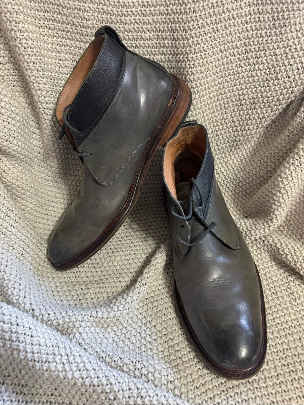 Cole Haan Men's Gray Leather Chukka Boots with Black Collar